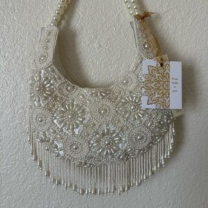 Elegant Pearl Beaded White Handbag